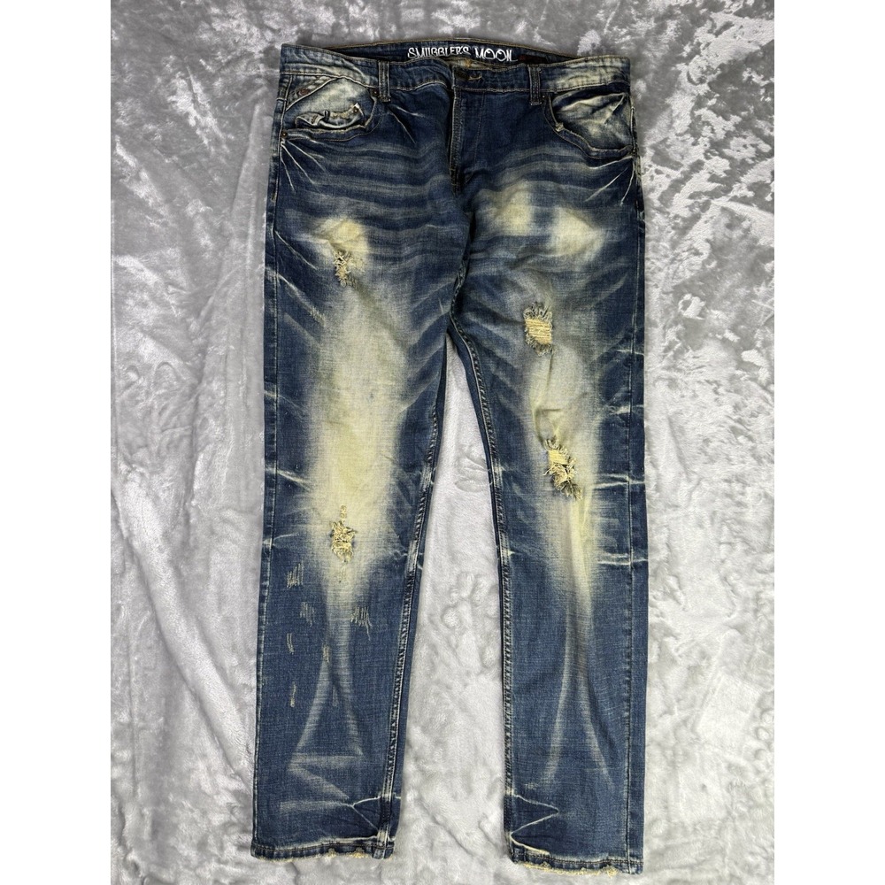Smugglers Moon Men's Distressed Indigo Y2K  Jeans Mens Size 42 X 33